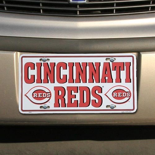 Cincinnati Reds White Metal License Plate