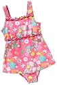 Playshoes Mädchen Badeanzug, geblümt UV-Schutz 50+ Badeanzug mit Rock Flora pink mit bunten Blumen 461015