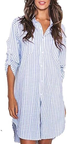ALabela Women Stripe Boyfriend Top Bouse Long Casual T-Shirt Dress White (US,M/Asia,L)