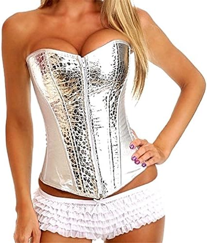 Fokbas Underwear Softly Sexy Corset Silver Leather Zipper Bustier Body Shaper S-2XL Special Sexy