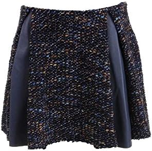 Thakoon Womens Leather Wool Boucle Pleated Skirt Blue 2