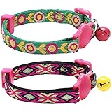Blueberry Pet Pack of 1 Adjustable Breakaway Ethnic Inspiration Cat Collar with Embroidered Flora Pattern in Pink, Yellow and Rose
