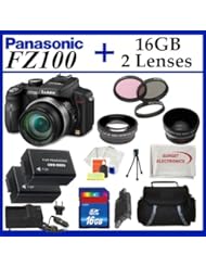 Panasonic Lumix DMC-FZ100 Digital Camera + SSE Huge 16GB Deluxe Lens Kit