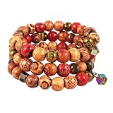 Bracelet - B93 - Handpainted Wooden Bead Wrap Around ~ Round Beads