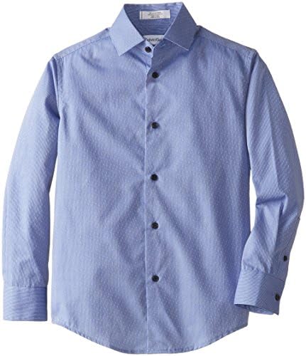 Calvin Klein Big Boys' Long Sleeve Slub Dobby Shirt, Dark Blue, 14