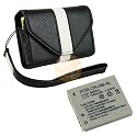 Canon Black Leather Case with White Trim for the SD960 IS / SD780 IS / SD1100 IS / SD1000 IS / SD750 / SD630 / SD600 / Digital Cameras + NB-4L NB4L Battery Pack