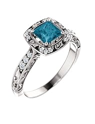 Platinum 5.00x5.00mm Princess Cut London Blue Topaz and Diamond Ring -- LIFETIME WARRANTY