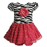Bonnie Jean Baby/INFANT 12M-24M 2-Piece FUCHSIA-PINK BLACK WHITE ZEBRA PRINT FOIL DOT TIERED DROP WAIST Special Occasion Girl Party Dress