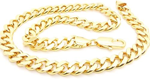 Skyjewelry Stamped Cuban Chain 18k Solid Yellow Gold Plated Mens Necklace Chain Link Fashion Jewelry