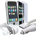 Eforcity All-in-One iPhone Accessory Bunlde -- High Quality Silicone Skin Case w/ Belt Clip+ Reusable Screen Protecot + Travel / Home Charger + Rapid Car Charger.