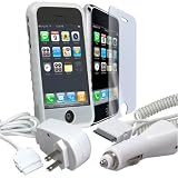 Eforcity All-in-One iPhone Accessory Bunlde -- High Quality Silicone Skin Case w/ Belt Clip+ Reusable Screen Protecot + Travel / Home Charger + Rapid Car Charger.
