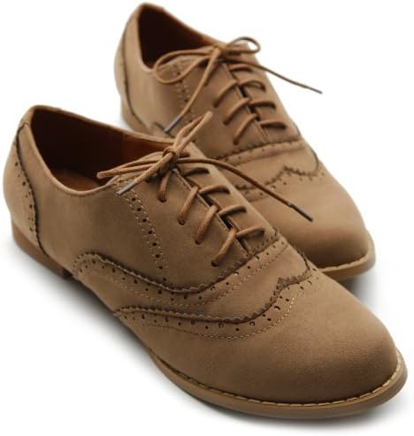 Ollio Women's Shoe Ballet Flat Faux Suede Wingtip Lace Up Oxford