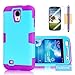 Galaxy S4 Case, Tradekmk(TM) Latest Fashion Hot Sale Hybrid Hard Soft Combo Three-in-one Durable Bumper Armor Back Case Cover Protector Compatible with Samsung Galaxy S4 i9500[+Stylus+Screen Protector+Cleaning Cloth]-(Blue+Purple)
