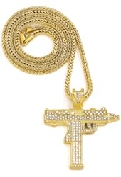 Uzi Automatic Full Clip Pendant Piece Iced Out New Style Gold Color With Franco Style Necklace