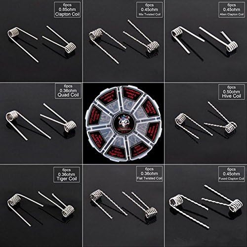 Prebuilt Coil Kit 8 in 1 Quad Hive Twisted Flat Fused Clapton Coil 48pcs A Box by Kohioe