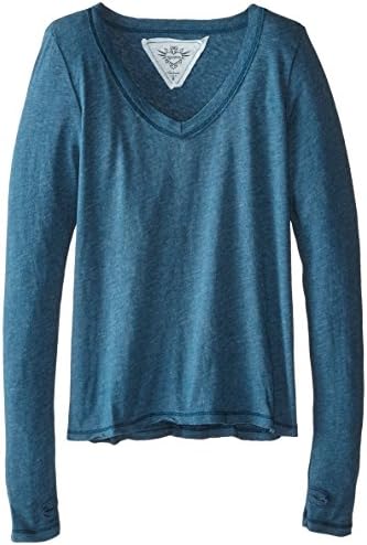 T2Love Big Girls' Long Sleeve Raw Edge V-Neck Top, Corsair Teal, 8