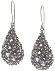 Sterling Silver Amethyst Puff Teardrop Drop Earrings