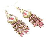 Noblesse Pink Beaded Chandelier Dangle Earrings Gold Tone