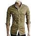DOUBLJU Mens Casual Long Sleeve COOL designed shirt(AJ02)-KHAKI-Asian-2XL
