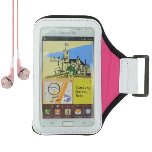 Outdoors Sport Running Gym Armband Case for Samsung Galaxy Note 3, Note 2, LG G2, LG Optimus G Pro (Rose) and Pink VanGoddy Headphones with MIC