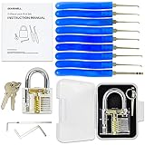 11-Piece Practice Lock Pick Set with Transparent Practice Padlock and Quick Start Instruction Manual - Locksmith Training Lock Picking Set for Beginners to Experts