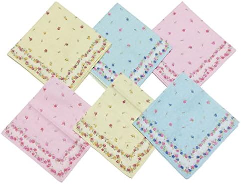 OWM Handkerchiefs Assorted Color Cute Rose Soft 100 Cotton Handkerchiefs (Pack of 6)