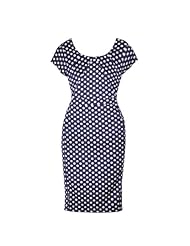 Petite Stretchy Polka Dot Print Cap Sleeves Bodycon Dress/Midi Dress 