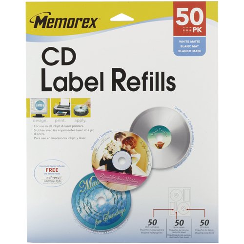 Memorex CD and DVD Labels (50pk, White Matte)