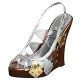 Naughty Monkey Women's Tri It Wedge,Silver,7.5 M