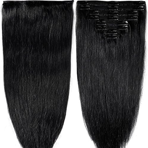 Thick 20" 150g Clip in Remy Human Hair Extensions Double Weft Full Head 8pcs #1 Black