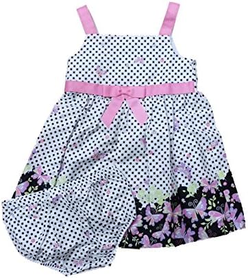 Ashley Ann Infant Girls White &amp; Pink Black Polka Dot Butterfly Dress Sun Dress