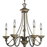 Progress Lighting P4120-86 5-Light Chandelier with Ivory Candles and Pineapple Patterned Details, Burnished Chestnut