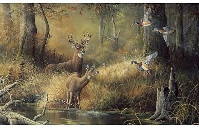 (99x164) October Memories Deer Ducks Hunting Huge Wall Mural by Environmental Graphics