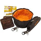 Alfie Pet by Petoga Couture - Set of 2 Fabric Expandable/Collapsible Travel Bowl (for food and water) with Microfiber Fast-Dry Washcloth - Color: Brown