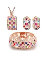 Jewelry: Prime Deals Sale "Party Queen" Rainbow Multicolor SWAROVSKI ELEMENTS Crystals Necklace Pendant Cuff Bangle Bracelet Earrings Rose Gold Set Fashion Statement Costume Womens Jewelry Sets - Qianse