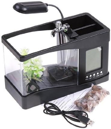 Innovative Unique Home Decoration Mini USB LCD Desktop Lamp Light Fish Tank Aquarium LED Clock (Black)