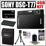 cheap Sony Cybershot DSC-T77 10MP Digital Camera (Black) + 4GB Accessory Kit