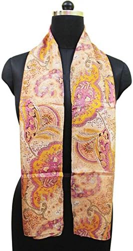 Indian Long Stole 100% Pure Silk Women's Summer Wrap Neck Scarf Sari Scarves Floral Printed Fabric Peach Soft Scarves 59" x 19" Summer Dress Light Weight Christmas Gift For Her