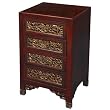 EXP Handmade Oriental Furniture - 31" Antique Style Red Leather End Table / Cabinet With Bas-Relief