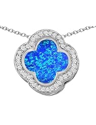 Original Star K (tm) Large Clover Pendant with 12mm Clover Cut Created Blue Opal in 925 Sterling Silver