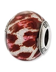 Sterling Silver s Italian Pink & Brown W/glitter Glass Bead by Reflection Beads, Best Quality Free Gift Box Satisfaction Guaranteed