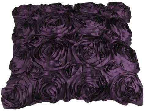 Peneric High quality Satin Rose Flower Bed Sofa Square Pillow Cushion Pillowcase Case Cover Rose Flowers 18''X18'' Decorative (Purple) by The RoomPalace