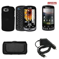 Samsung Moment M900 Combo Rubber Feel Black Protective Case Faceplate Cover + LCD Screen Protector + Rapid Car Charger + Black Horizontal Leather Pouch for Samsung Moment M900