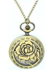FobTime Classic Cute Woman lady Fashion Jewelry Carved Rose Design Retro Pendent Pocket Watch