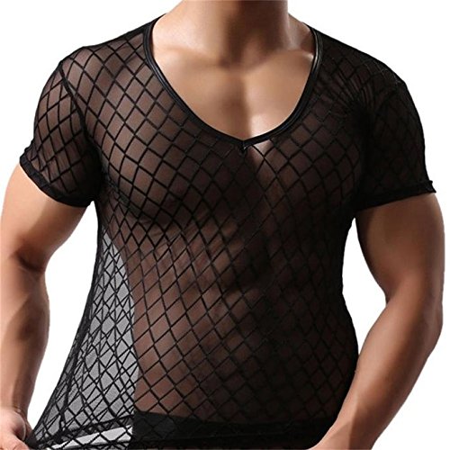 LaLaMa Mens Mesh See Through Clubwear Tank Vest Shirt Size M L XL