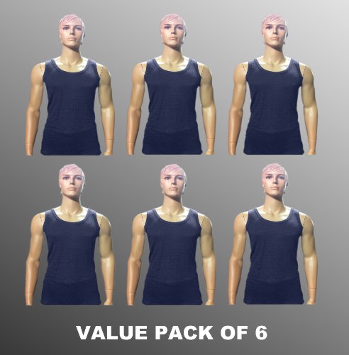Value Pack Of 6 Thermal Underwear Sleeveless Vest Denim, Various Sizes