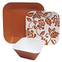 Solid/Floral Melamine Dinnerware Set of 12 - Orange