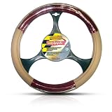 STEERING WHEEL COVER - BEIGE AND WOOD WITH CHROME TRIM