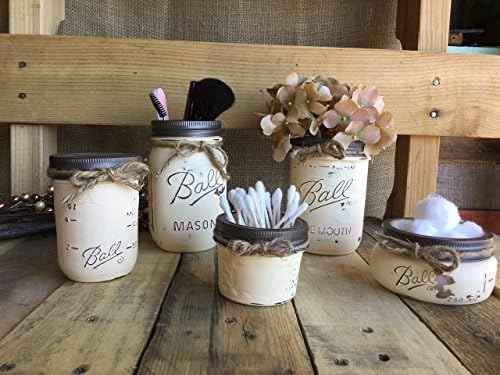 Mason Jar Cosmetic Organization Set in Off White