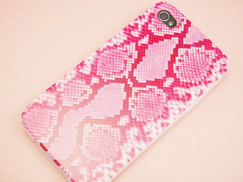 【iPhone4用 携帯ケース（TPU特殊印刷カバー）】UV072 ヘビ柄ピンク